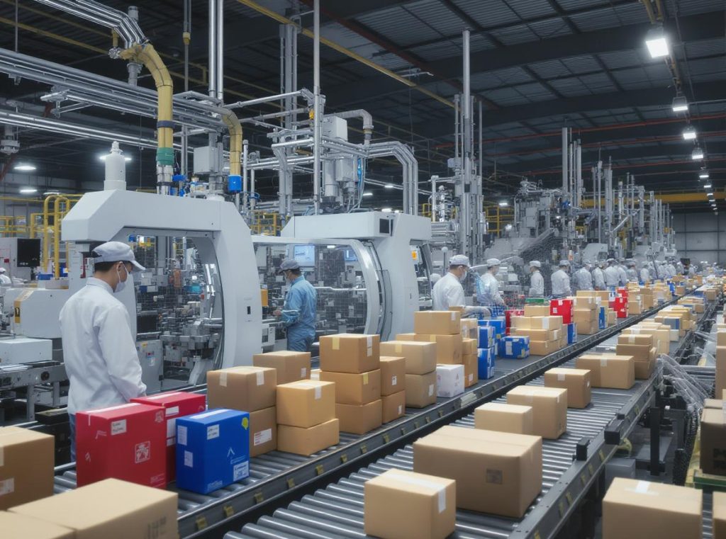 Modern Chinese packaging factory with automated production lines and custom boxes