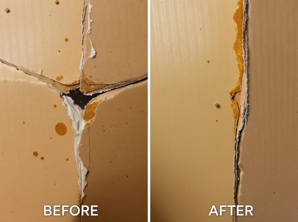 Corrugated box showing visible signs of humidity damage and deterioration