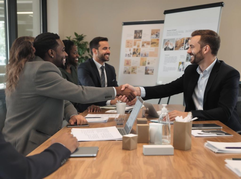 Professional partnership meeting for custom packaging design collaboration