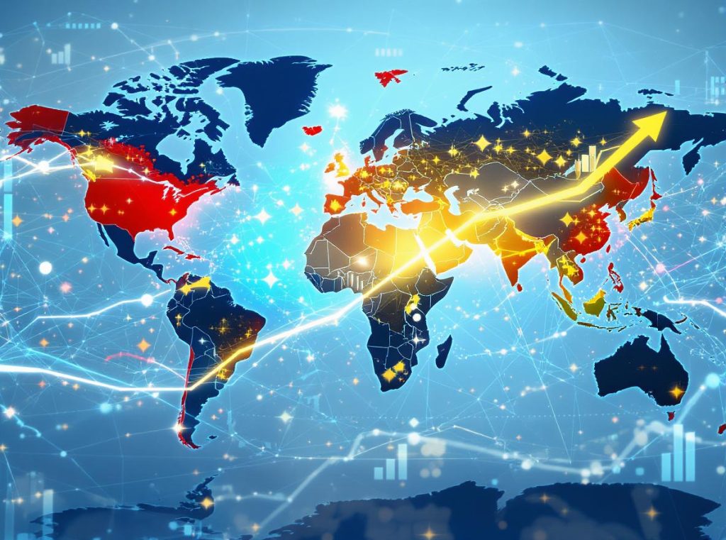 Global business success through China packaging sourcing with world map and growth indicators