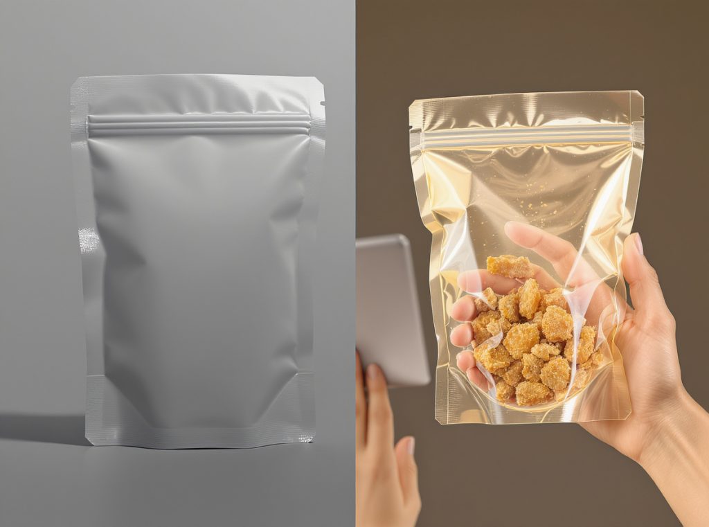 Comparison of opaque versus windowed food packaging showing consumer preference