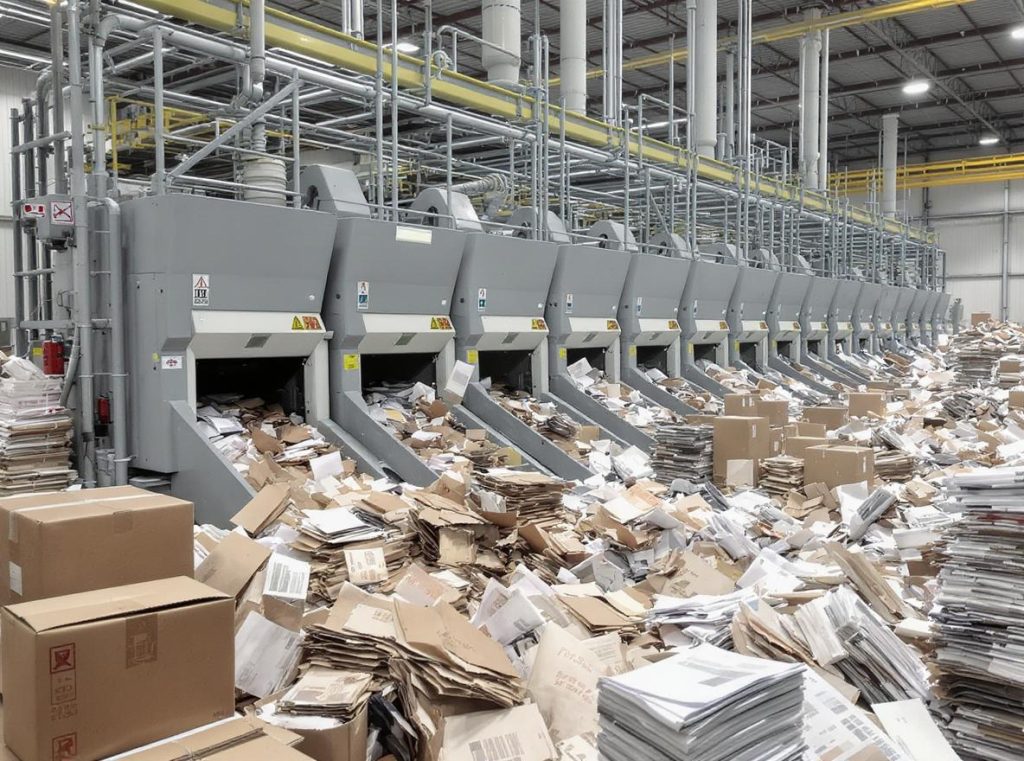 Automated paper sorting system separating different grades of recyclable materials