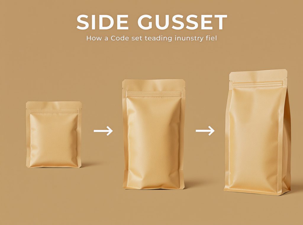 Side gusset coffee bags showing expansion process from flat to fully filled standing position
