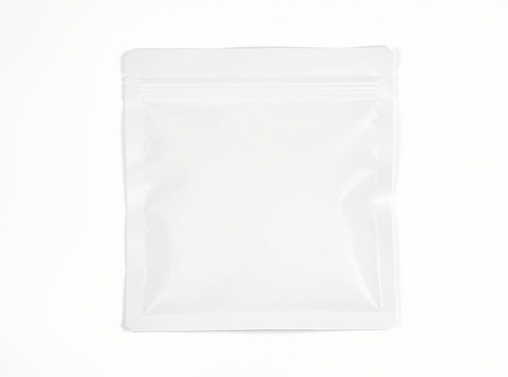 Standard pouch design showing three-side seal construction and flat layout