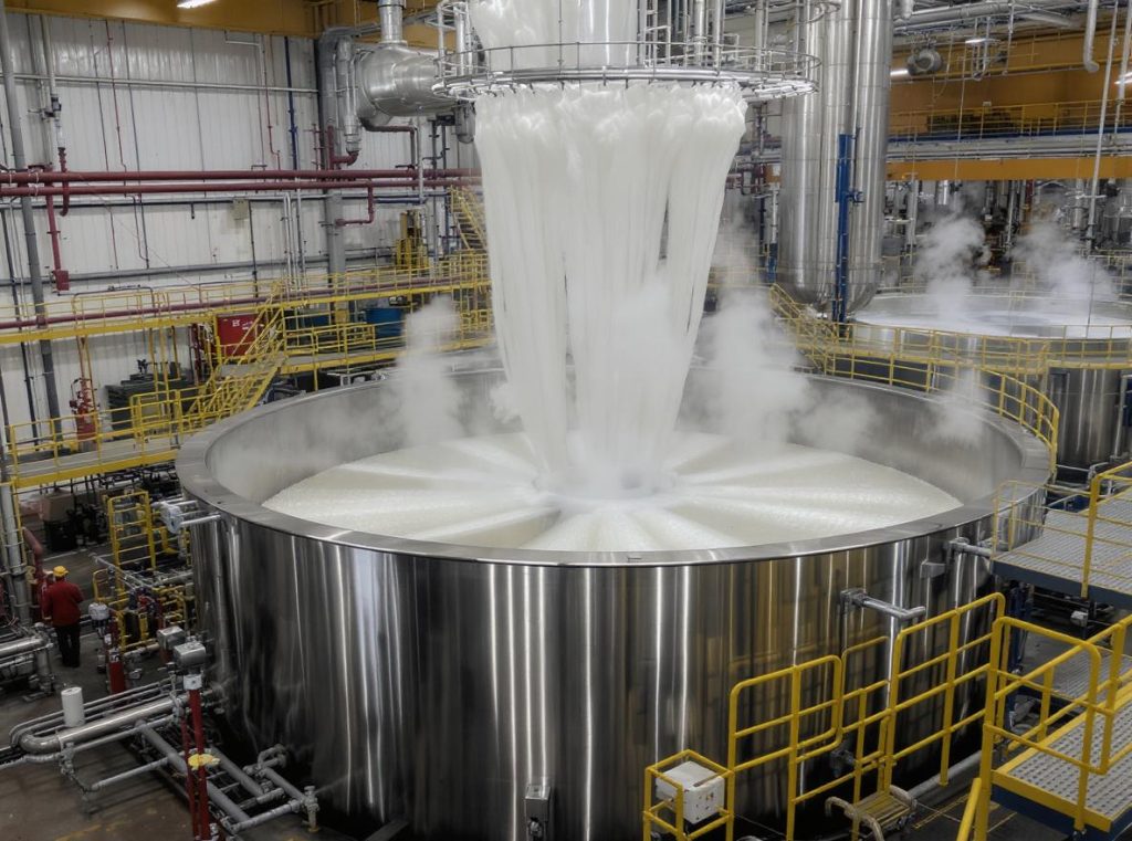 Large industrial pulping tanks transforming waste paper into fiber suspension at controlled temperatures