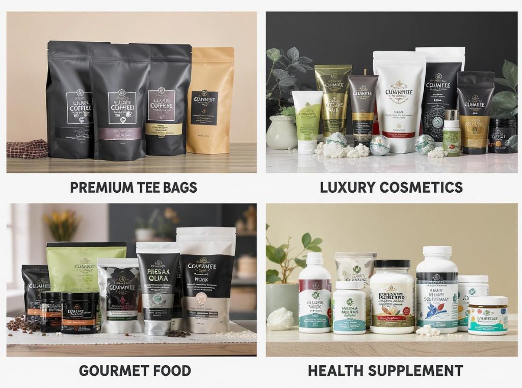 Premium product categories using dual finish packaging including coffee, cosmetics, and gourmet foods