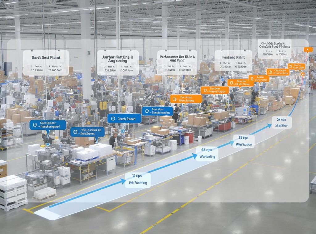 Production timeline visualization showing dual finish packaging manufacturing stages
