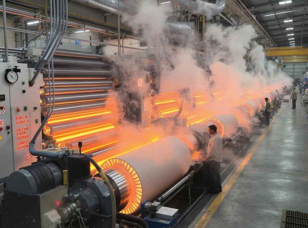 Industrial paper drying cylinders and finishing equipment reducing moisture content to optimal levels