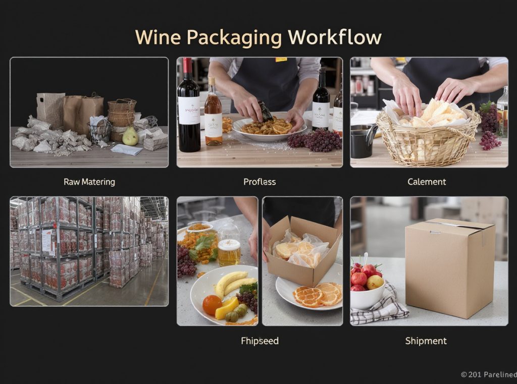 Complete wine packaging process workflow materials to finished shipment