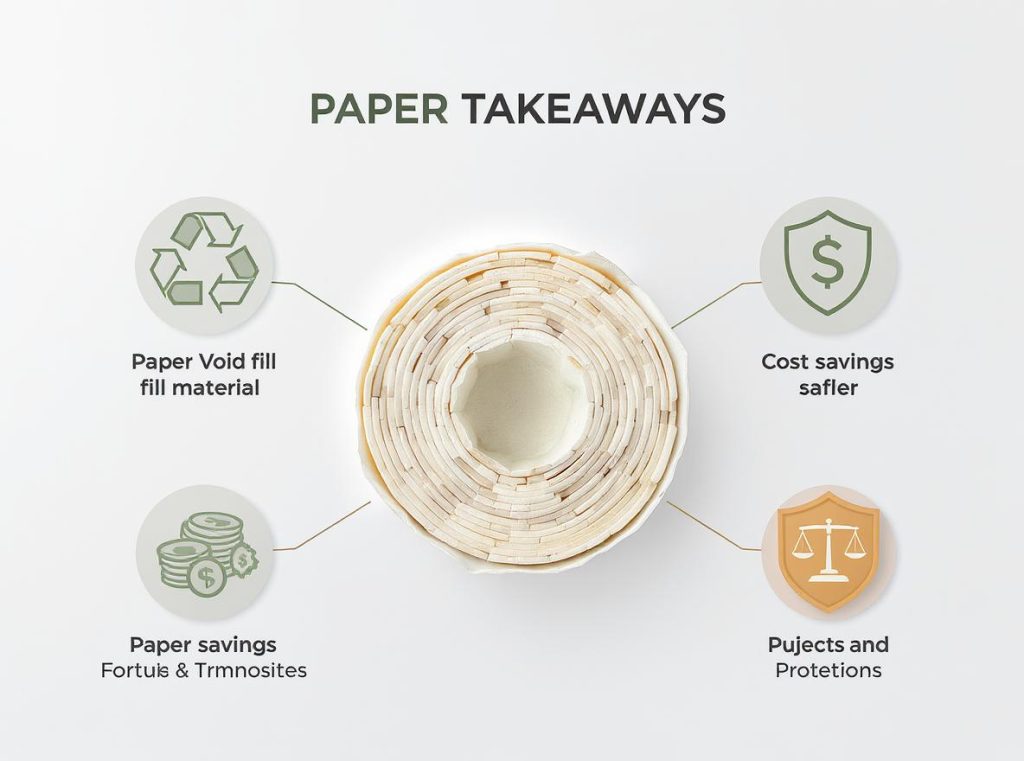Summary infographic highlighting key pros and cons of paper-based void fill packaging
