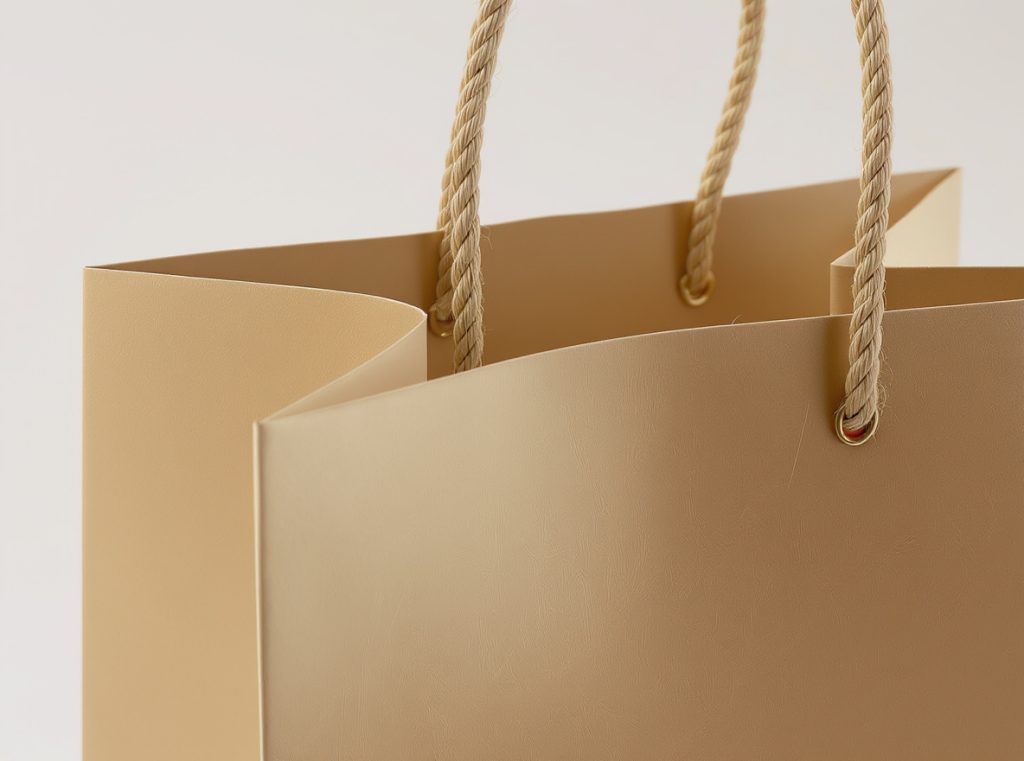 Premium rope handles on luxury paper shopping bags showing maximum durability