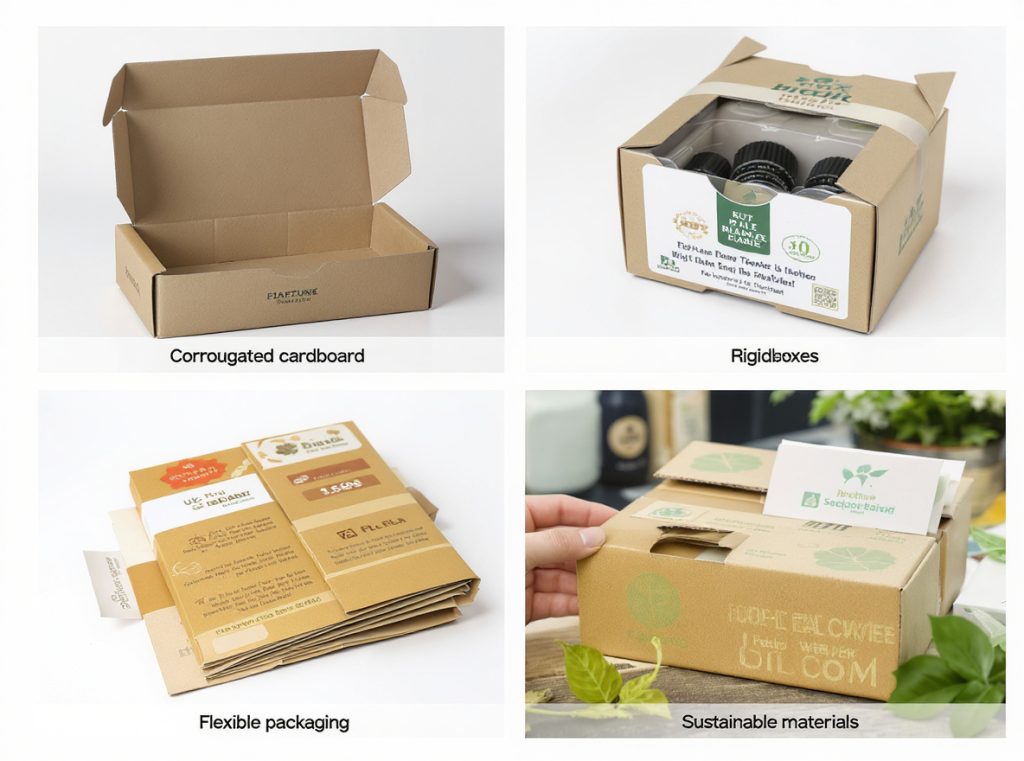 Packaging materials comparison cross-selling corrugated rigid flexible sustainable
